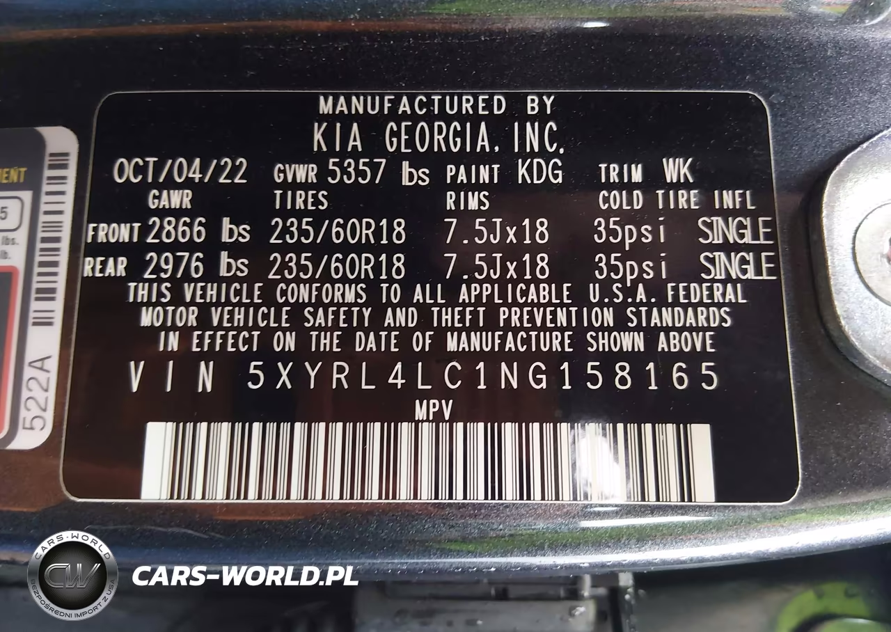 2022 Kia Sorento S VIN:5XYRL4LC1NG158165 - 9