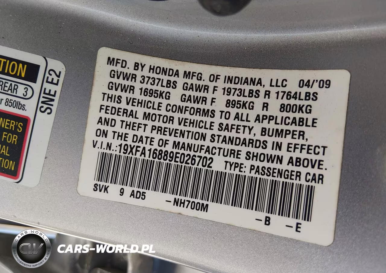 2009 Honda Civic Ex VIN:19XFA16889E026702 - 9