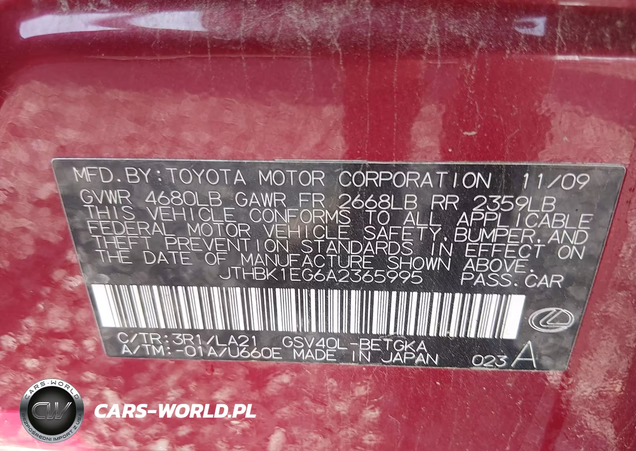 2010 Lexus Es 350 VIN:JTHBK1EG6A2365995 - 9