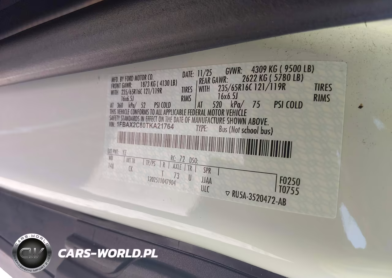 2026 Ford Transit-350 Passenger Van Xlt VIN:1FBAX2C80TKA21764 - 9