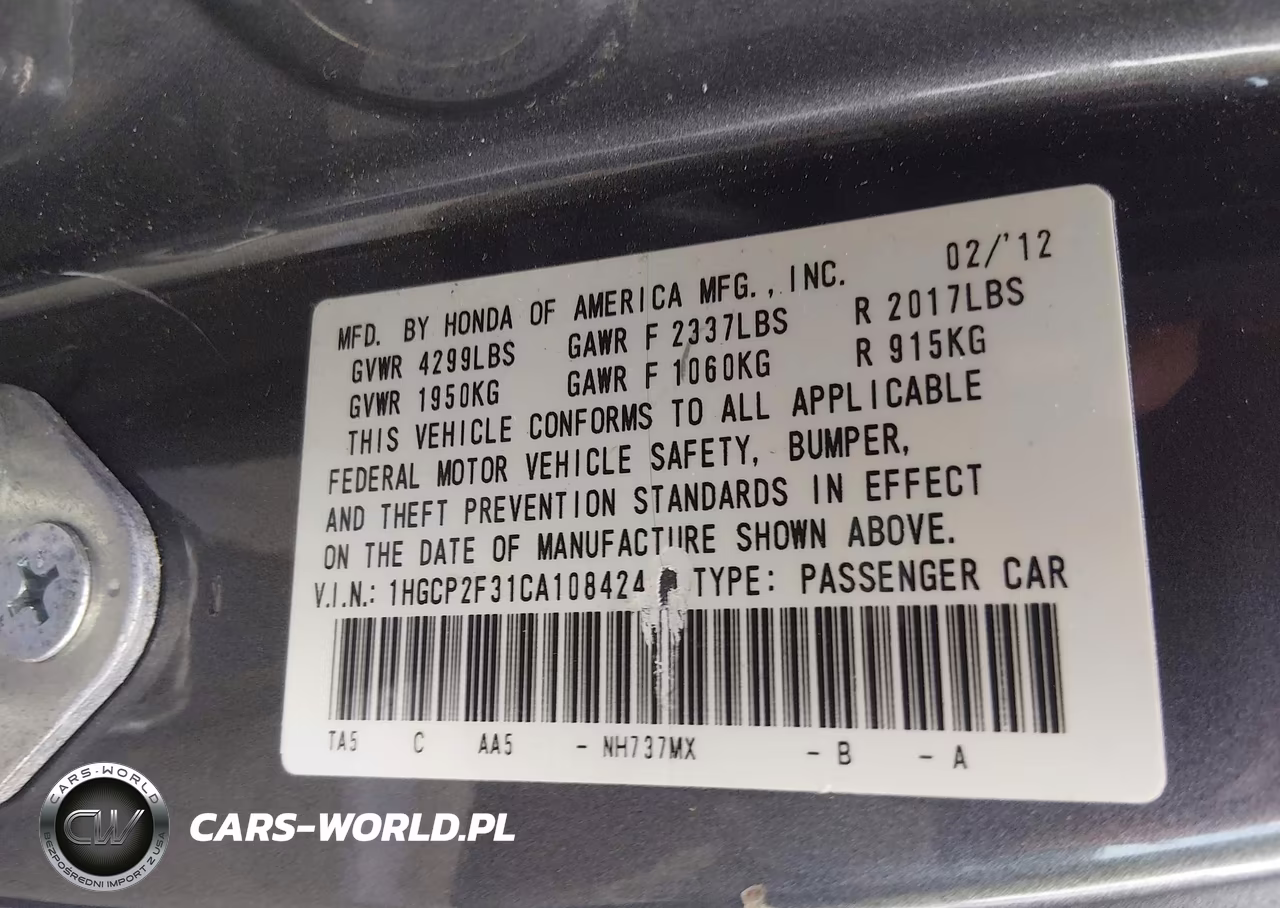 2012 Honda Accord Sdn Lx VIN:1HGCP2F31CA108424 - 9