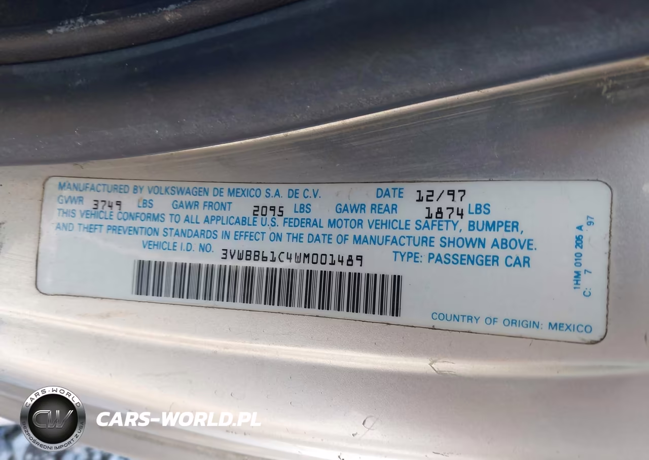 1998 Volkswagen New Beetle VIN:3VWBB61C4WM001489 - 9