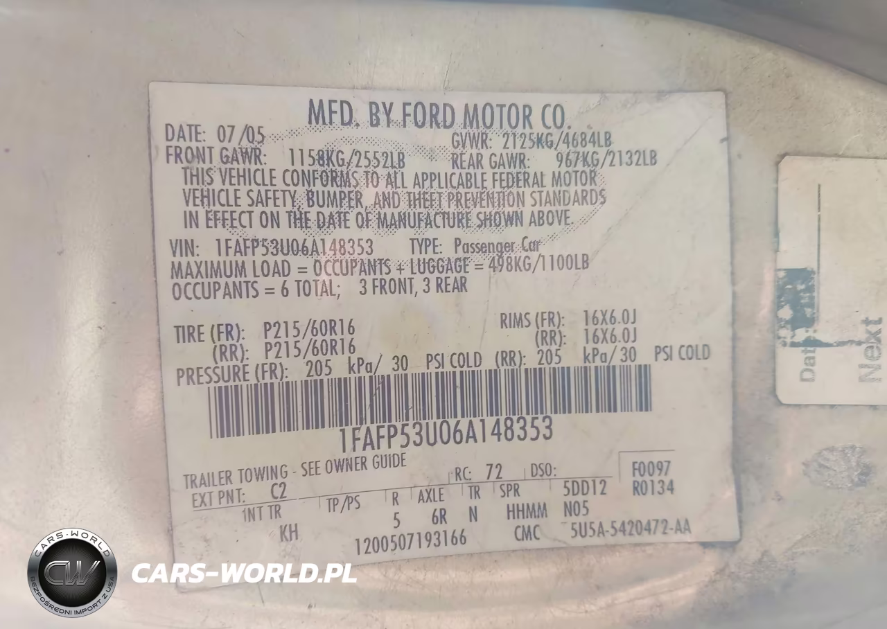 2006 Ford Taurus Se VIN:1FAFP53U06A148353 - 9