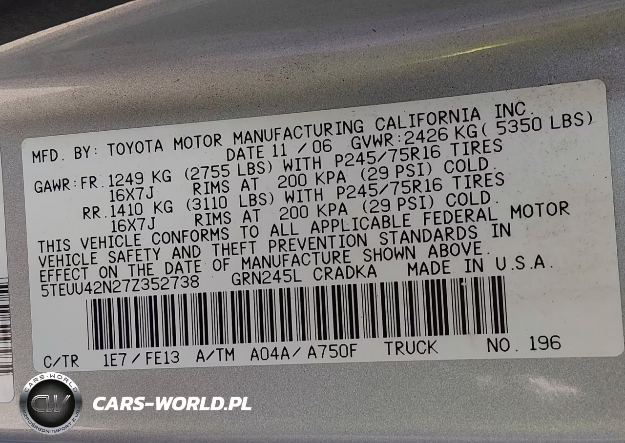 2007 Toyota Tacoma Base V6 VIN:5TEUU42N27Z352738 - 9