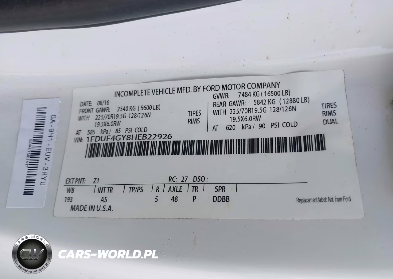 2017 Ford F-450 Chassis Xl VIN:1FDUF4GY8HEB22926 - 8