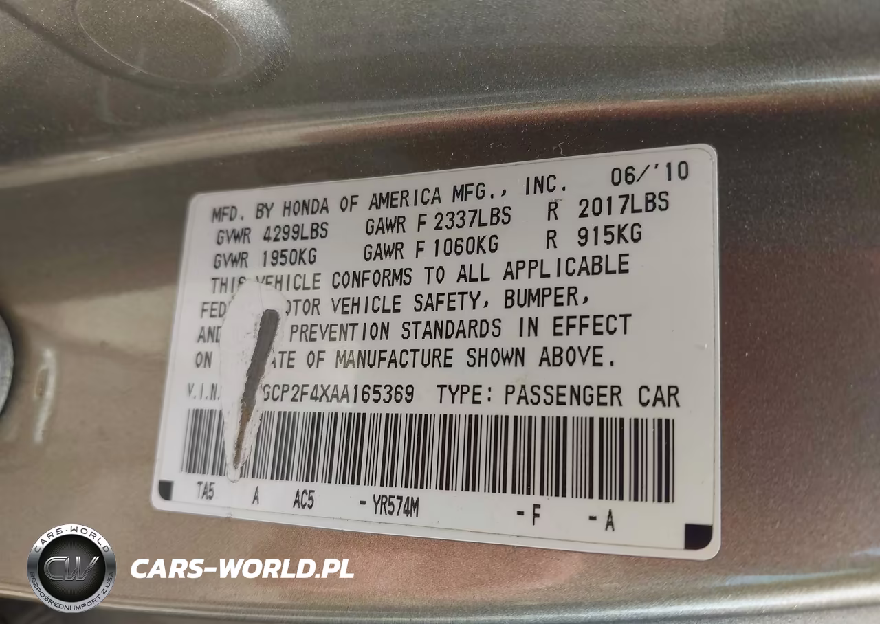 2010 Honda Accord 2.4 Lx-P VIN:1HGCP2F4XAA165369 - 9