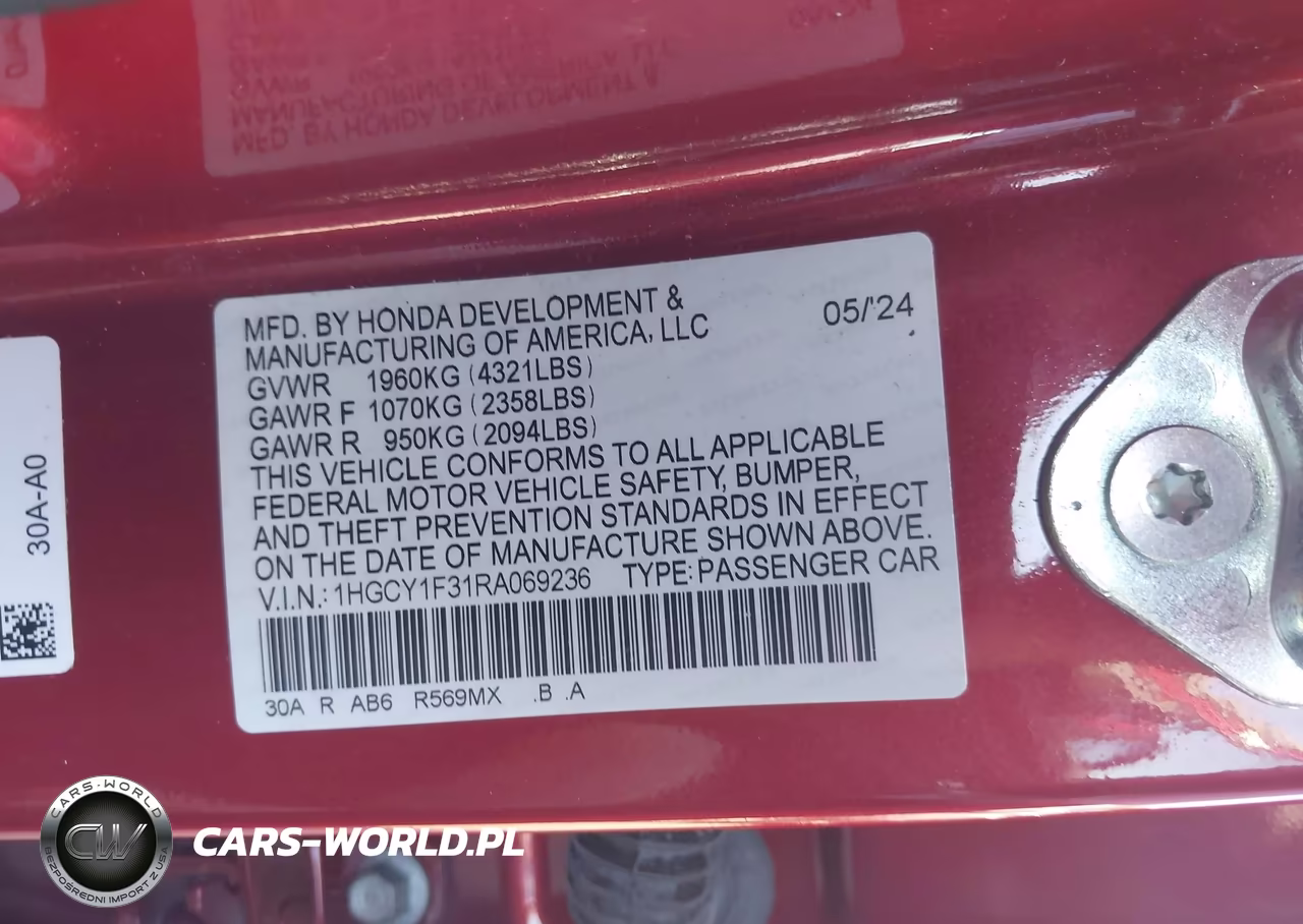 2024 Honda Accord Ex VIN:1HGCY1F31RA069236 - 9