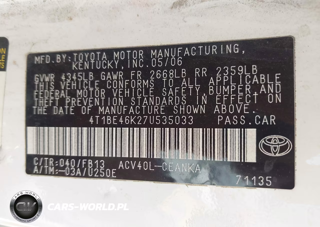 2007 Toyota Camry Ce VIN:4T1BE46K27U535033 - 9