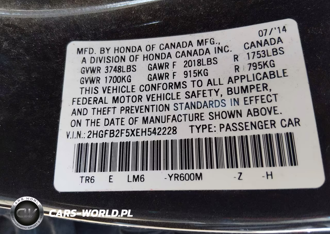 2014 Honda Civic Lx VIN:2HGFB2F5XEH542228 - 9