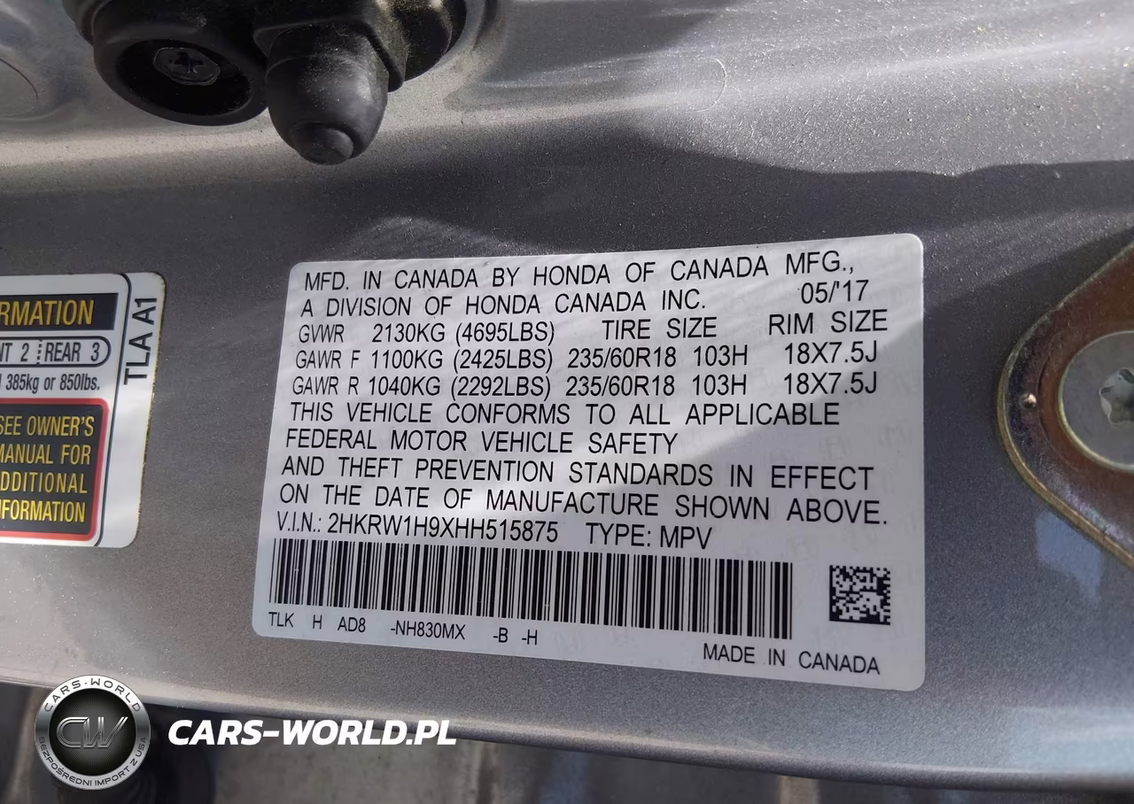 2017 Honda Cr-V Touring VIN:2HKRW1H9XHH515875 - 9
