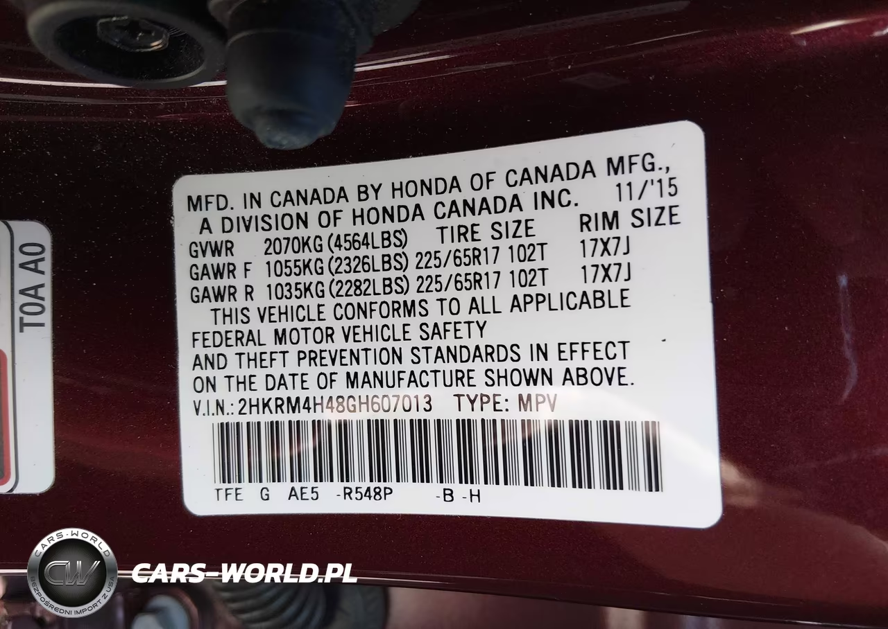 2016 Honda Cr-V Se VIN:2HKRM4H48GH607013 - 9