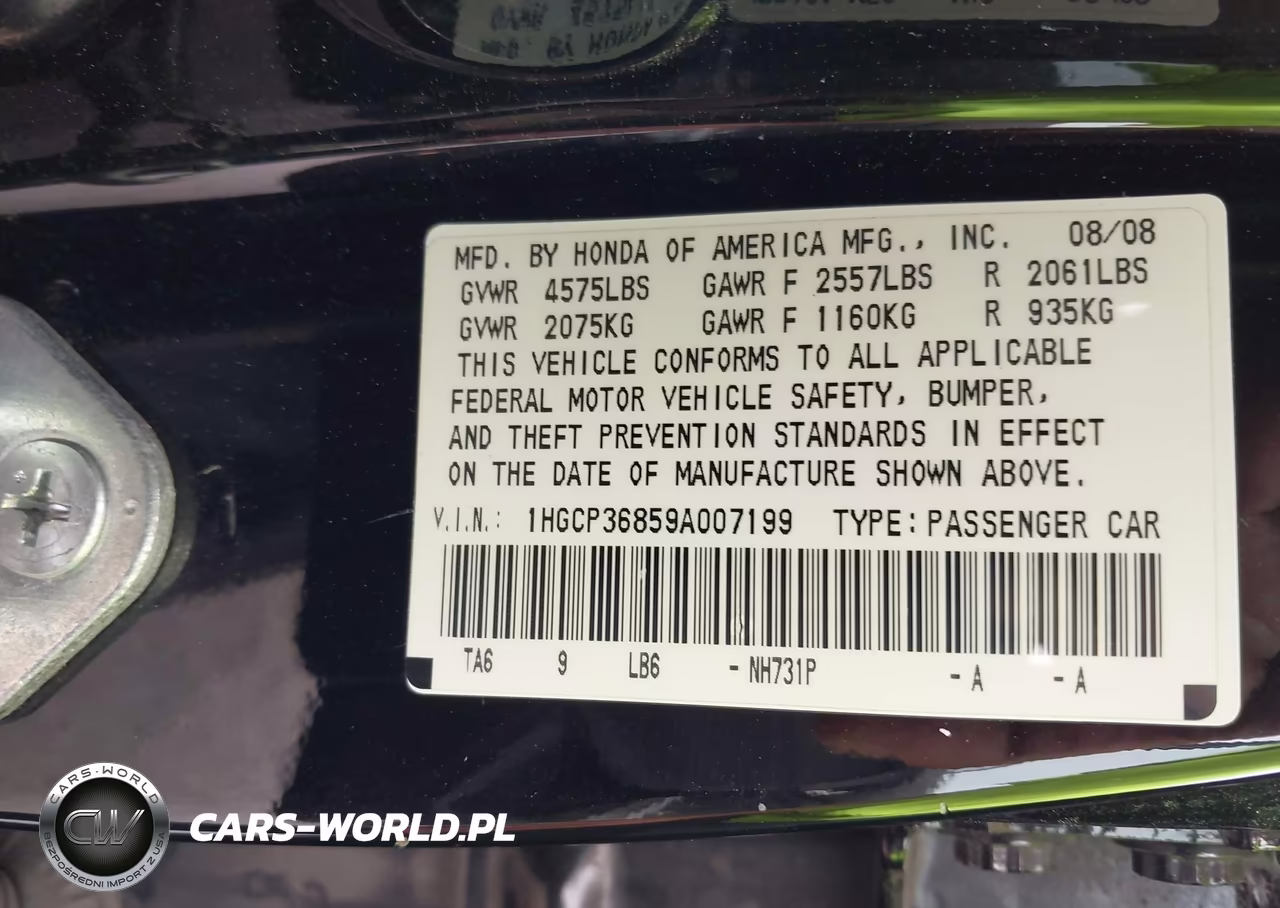 2009 Honda Accord 3.5 Ex-L VIN:1HGCP36859A007199 - 9