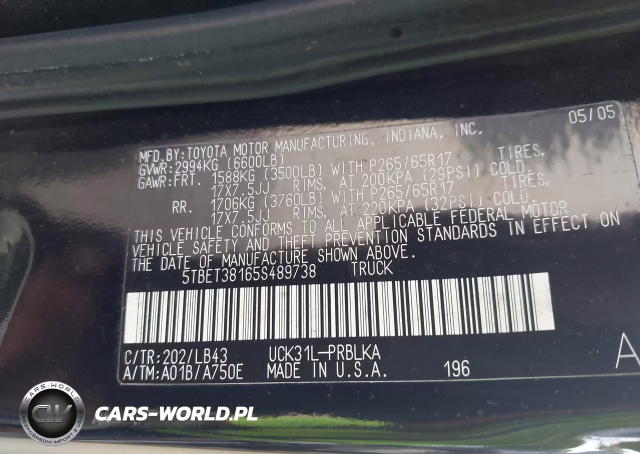 2005 Toyota Tundra Limited V8 VIN:5TBET38165S489738 - 9