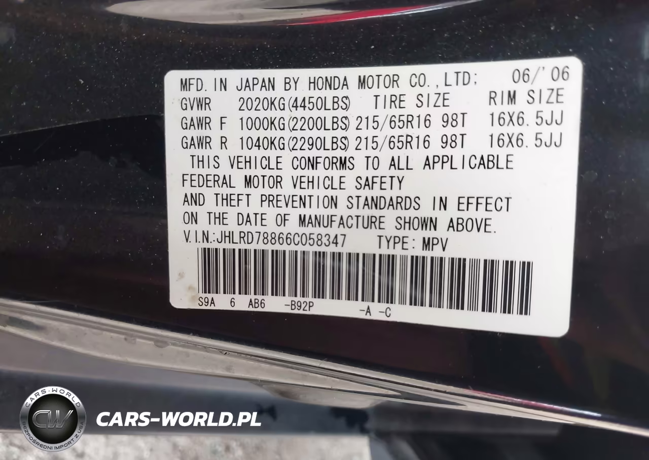 2006 Honda Cr-V Ex VIN:JHLRD78866C058347 - 9