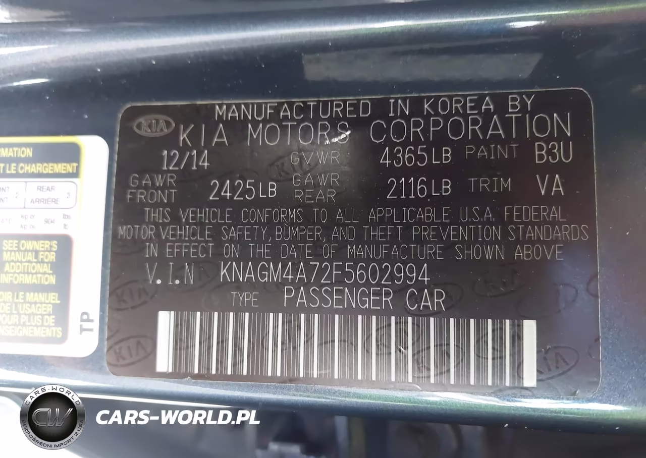 2015 Kia Optima Lx VIN:KNAGM4A72F5602994 - 9