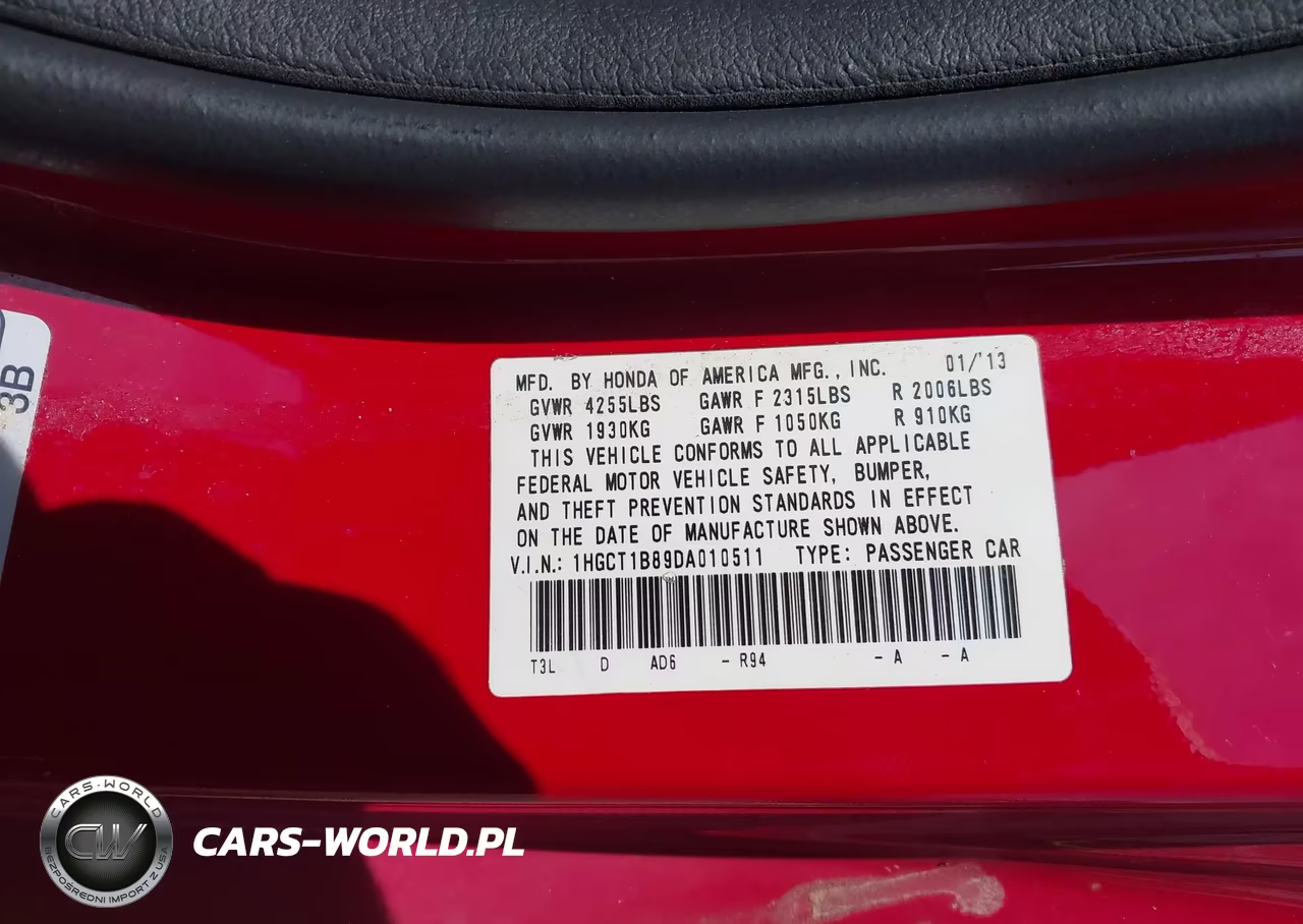 2013 Honda Accord Ex-L VIN:1HGCT1B89DA010511 - 9