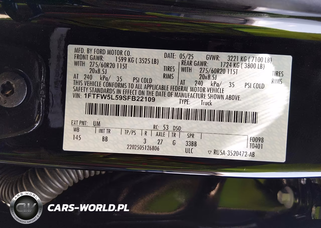 2025 Ford F-150 Lariat VIN:1FTFW5L59SFB22109 - 9