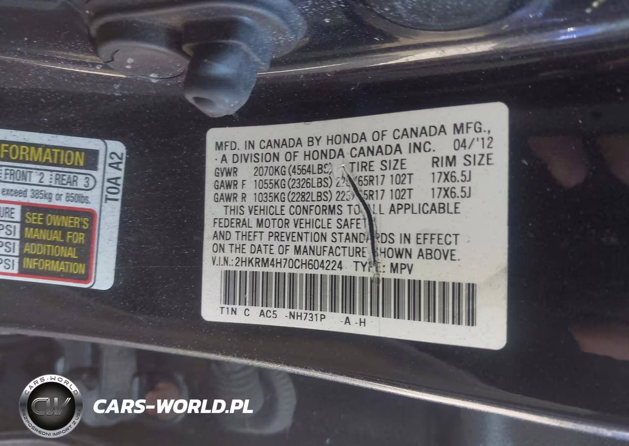 2012 Honda Cr-V Ex-L VIN:2HKRM4H70CH604224 - 9
