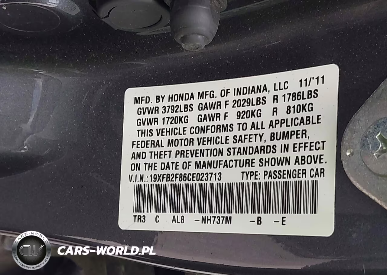 2012 Honda Civic Ex VIN:19XFB2F86CE023713 - 9