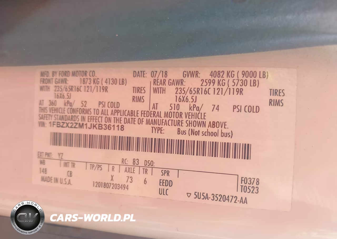 2018 Ford Transit-350 Xl VIN:1FBZX2ZM1JKB36118 - 9