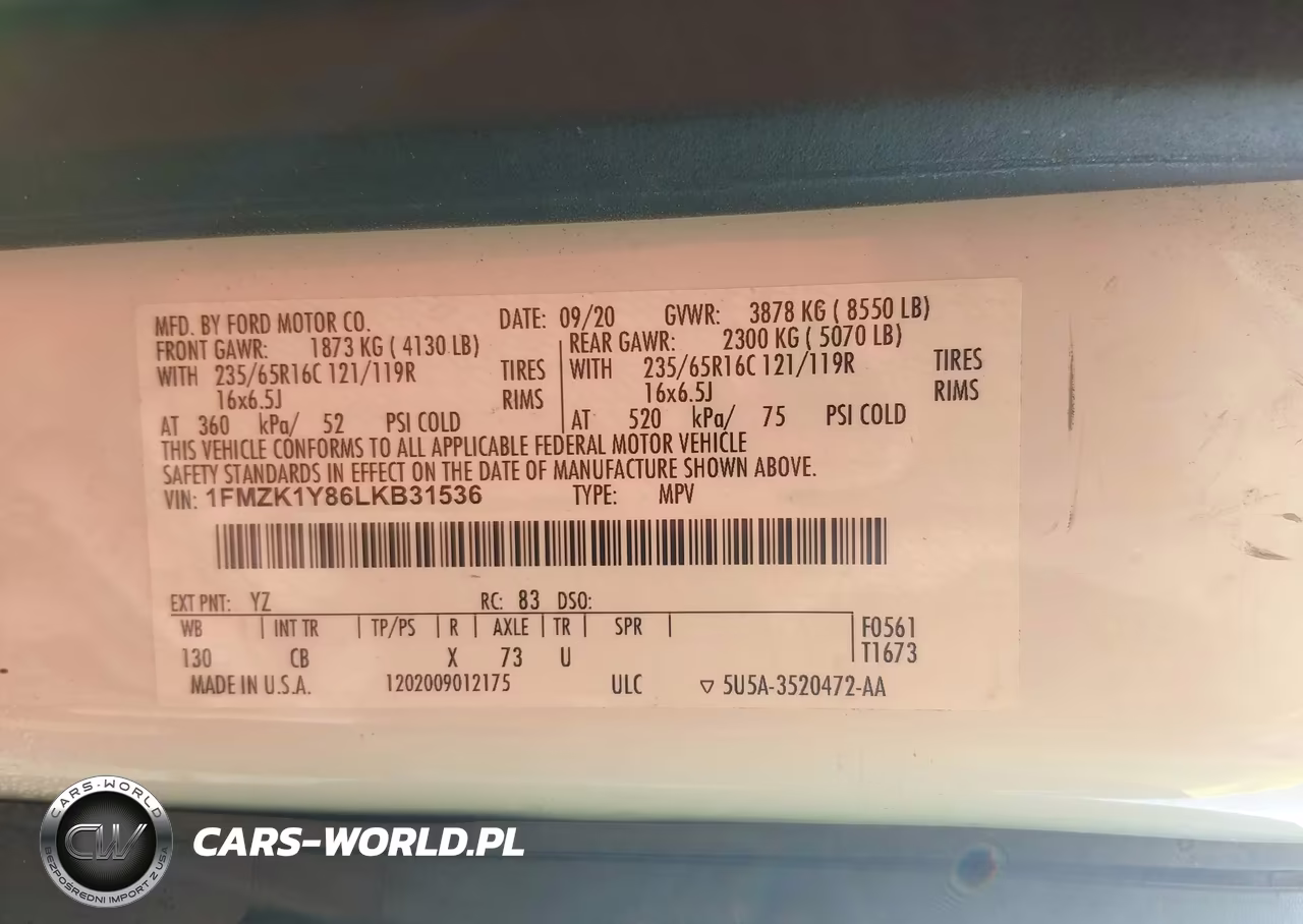 2020 Ford Transit-150 Passenger Van Xl VIN:1FMZK1Y86LKB31536 - 9