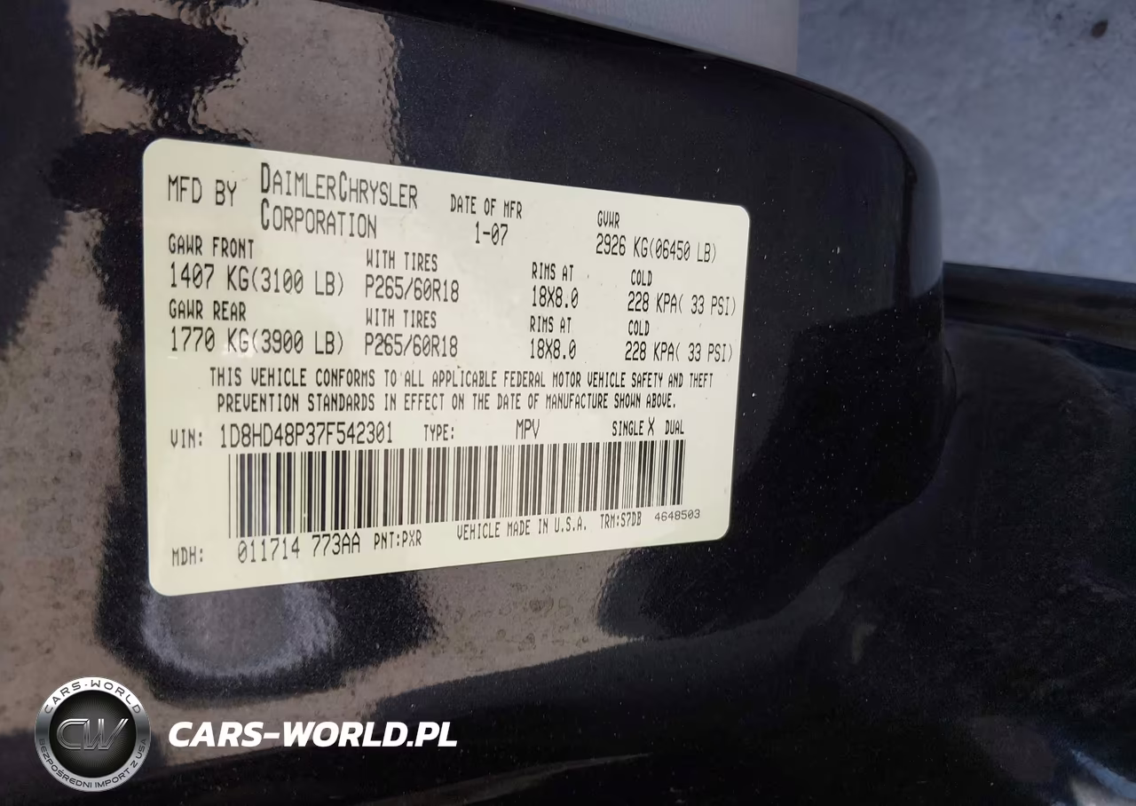 2007 Dodge Durango Slt VIN:1D8HD48P37F542301 - 9