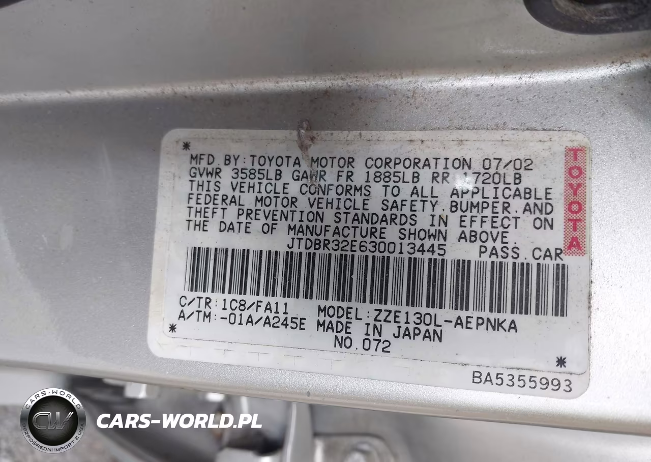 2003 Toyota Corolla Le VIN:JTDBR32E630013445 - 9