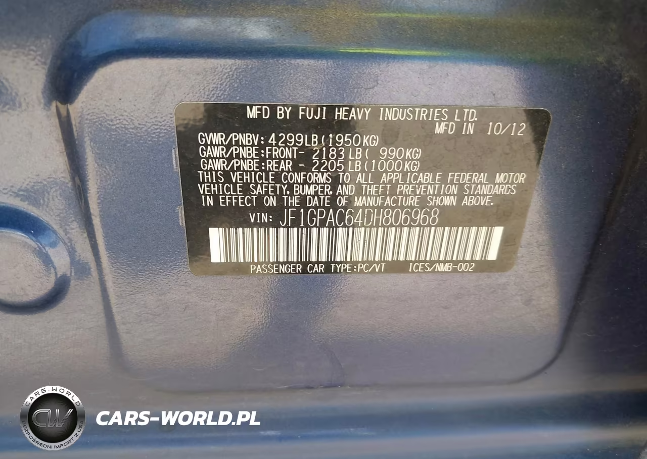 2013 Subaru Impreza 2.0I Premium VIN:JF1GPAC64DH806968 - 9