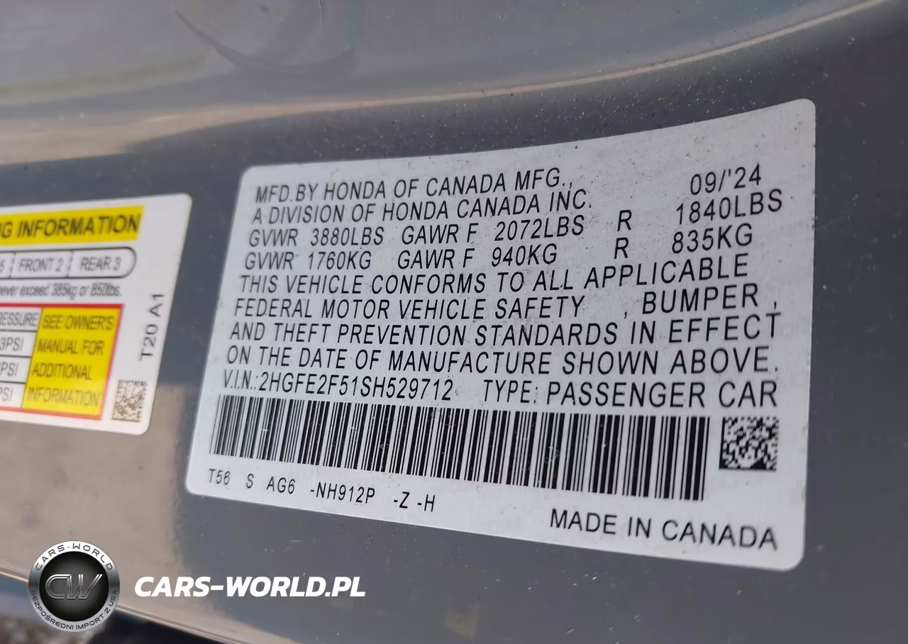 2025 Honda Civic Sport VIN:2HGFE2F51SH529712 - 9
