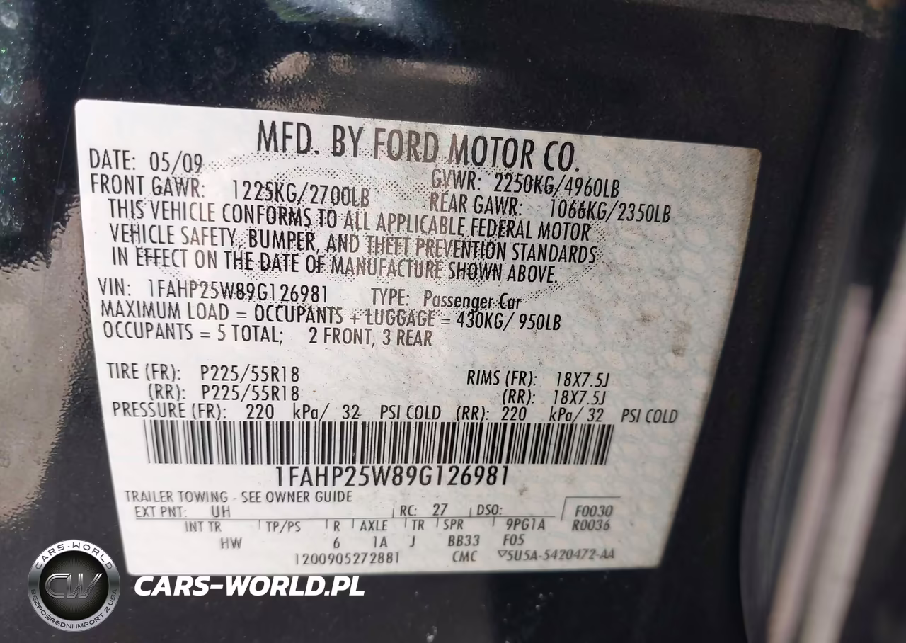 2009 Ford Taurus Limited VIN:1FAHP25W89G126981 - 9