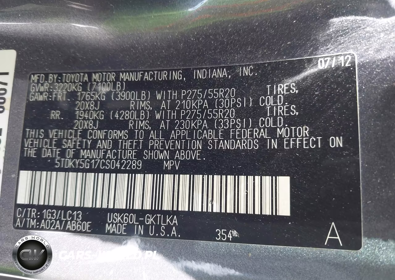 2012 Toyota Sequoia Limited 5.7L V8 VIN:5TDKY5G17CS042289 - 9