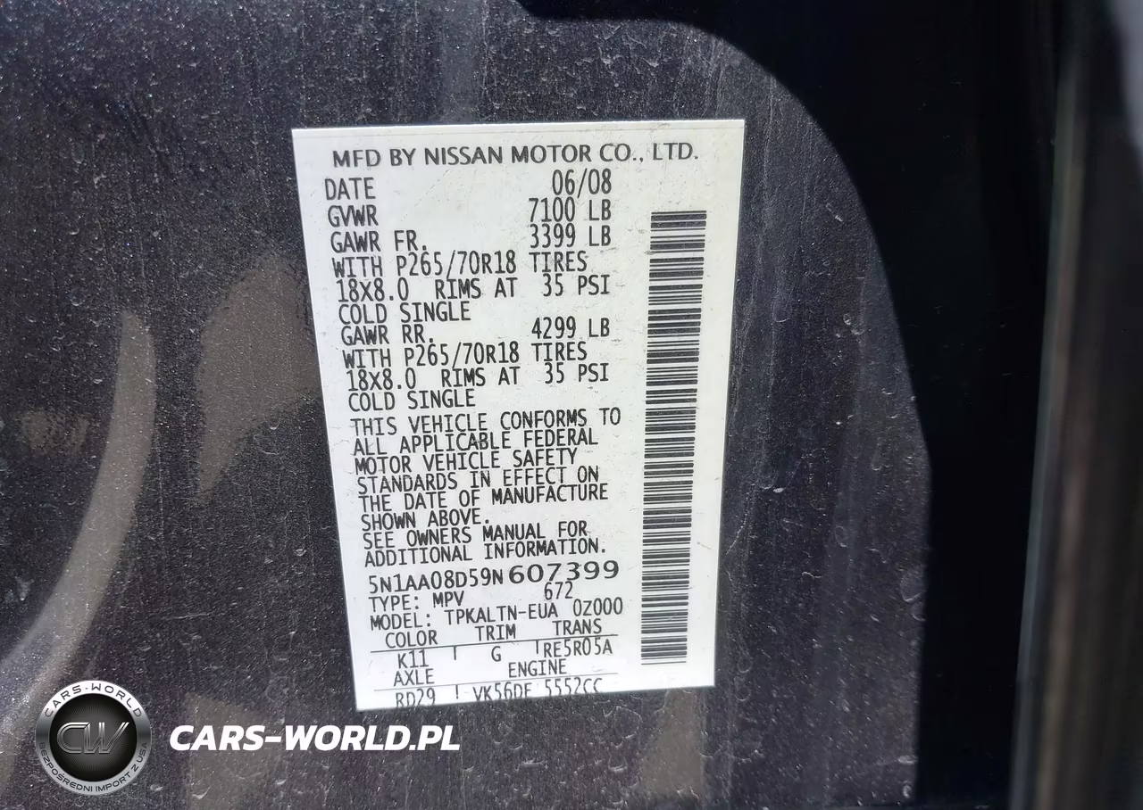 2009 Nissan Armada Se VIN:5N1AA08D59N607399 - 9