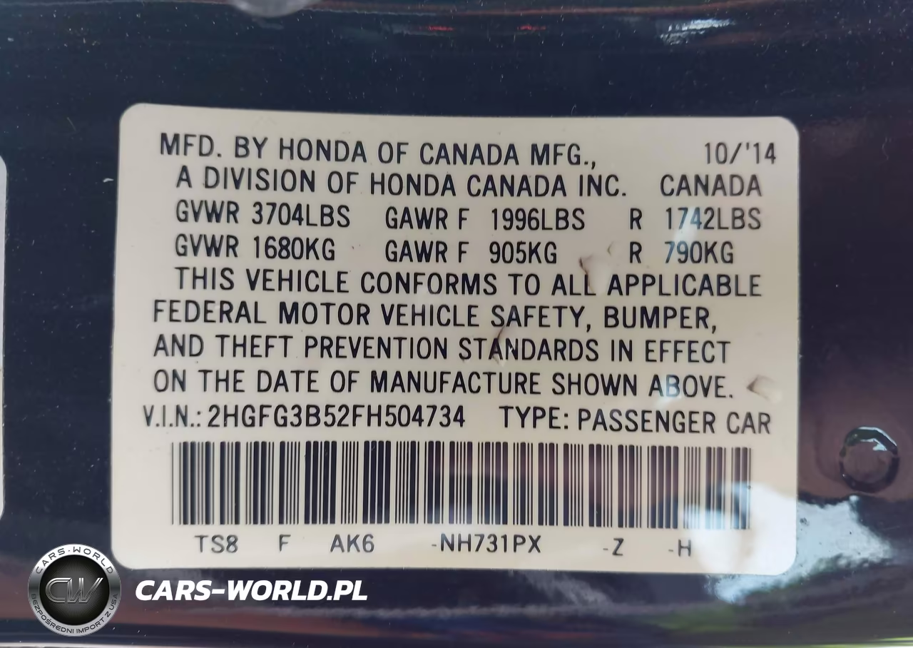 2015 Honda Civic Lx VIN:2HGFG3B52FH504734 - 9