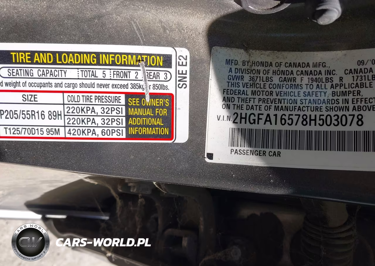 2008 Honda Civic Lx VIN:2HGFA16578H503078 - 9