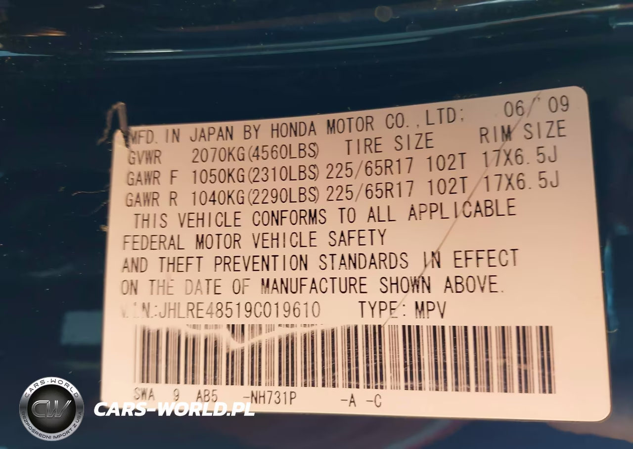 2009 Honda Cr-V Ex VIN:JHLRE48519C019610 - 9