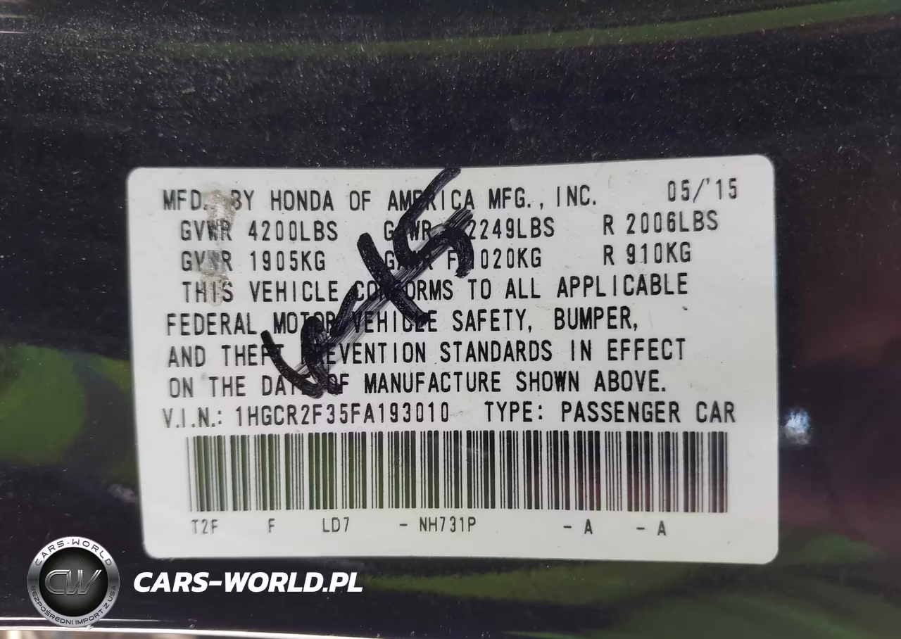 2015 Honda Accord Lx VIN:1HGCR2F35FA193010 - 9
