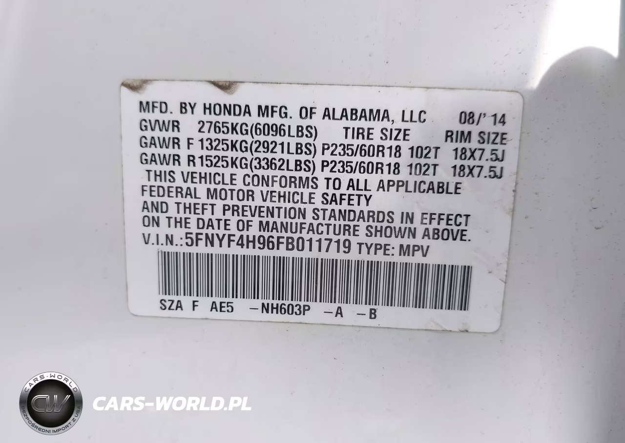 2015 Honda Pilot Touring VIN:5FNYF4H96FB011719 - 9