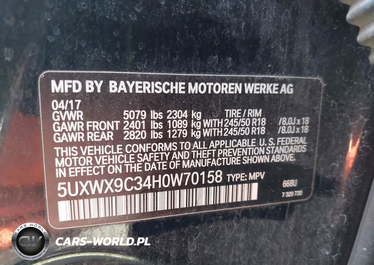 2017 BMW X3 xDrive28I VIN:5UXWX9C34H0W70158 - 9