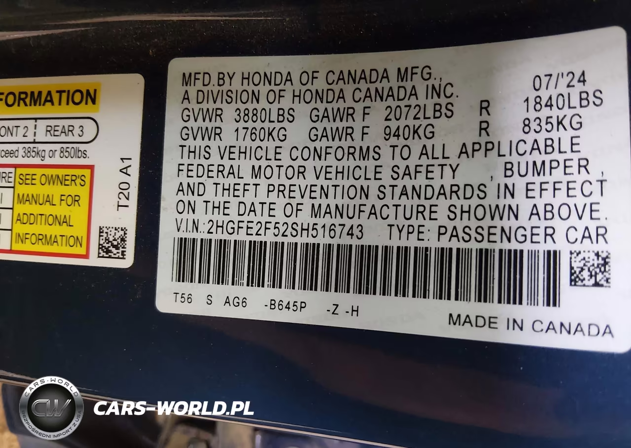 2025 Honda Civic Sport VIN:2HGFE2F52SH516743 - 9