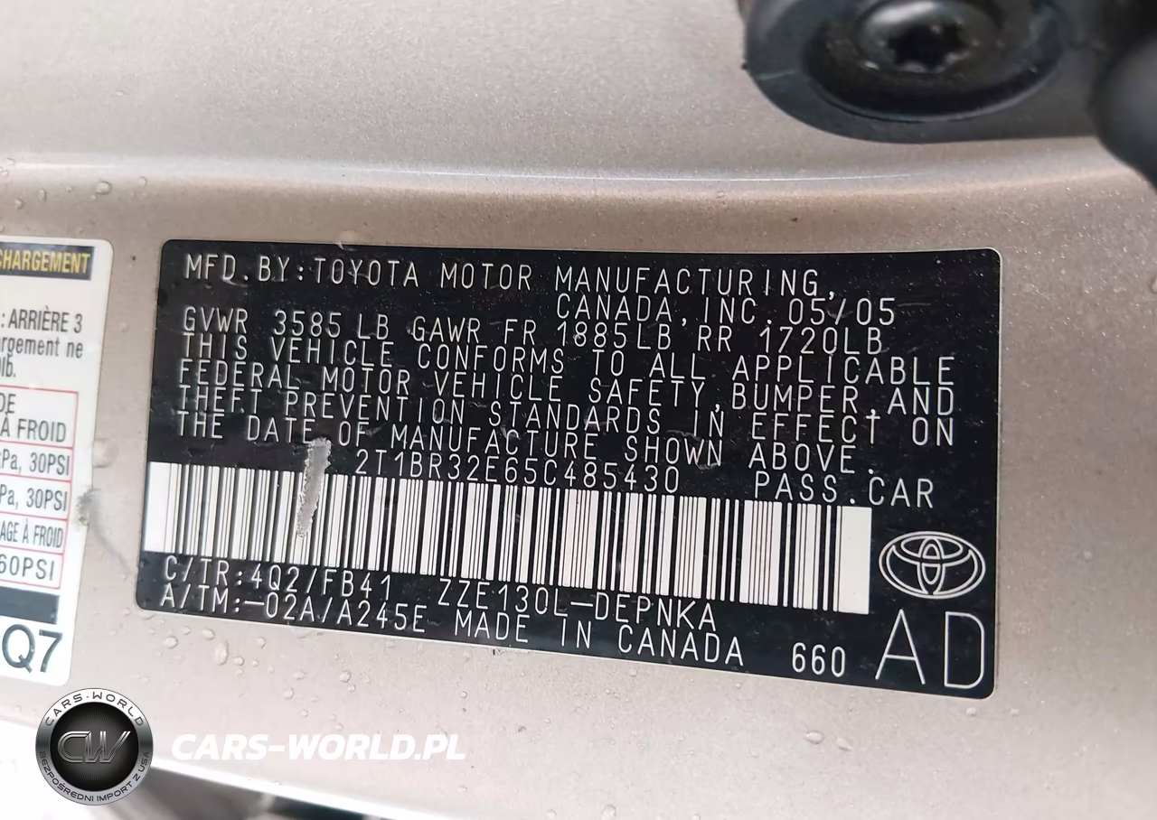 2005 Toyota Corolla Le VIN:2T1BR32E65C485430 - 9