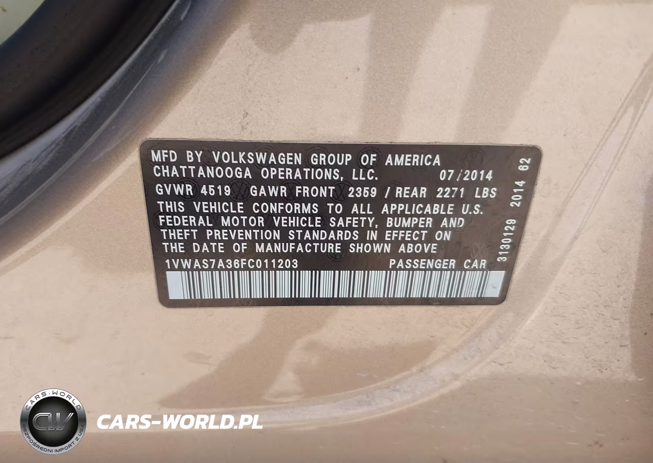 2015 Volkswagen Passat 1.8T Wolfsburg Edition VIN:1VWAS7A36FC011203 - 9