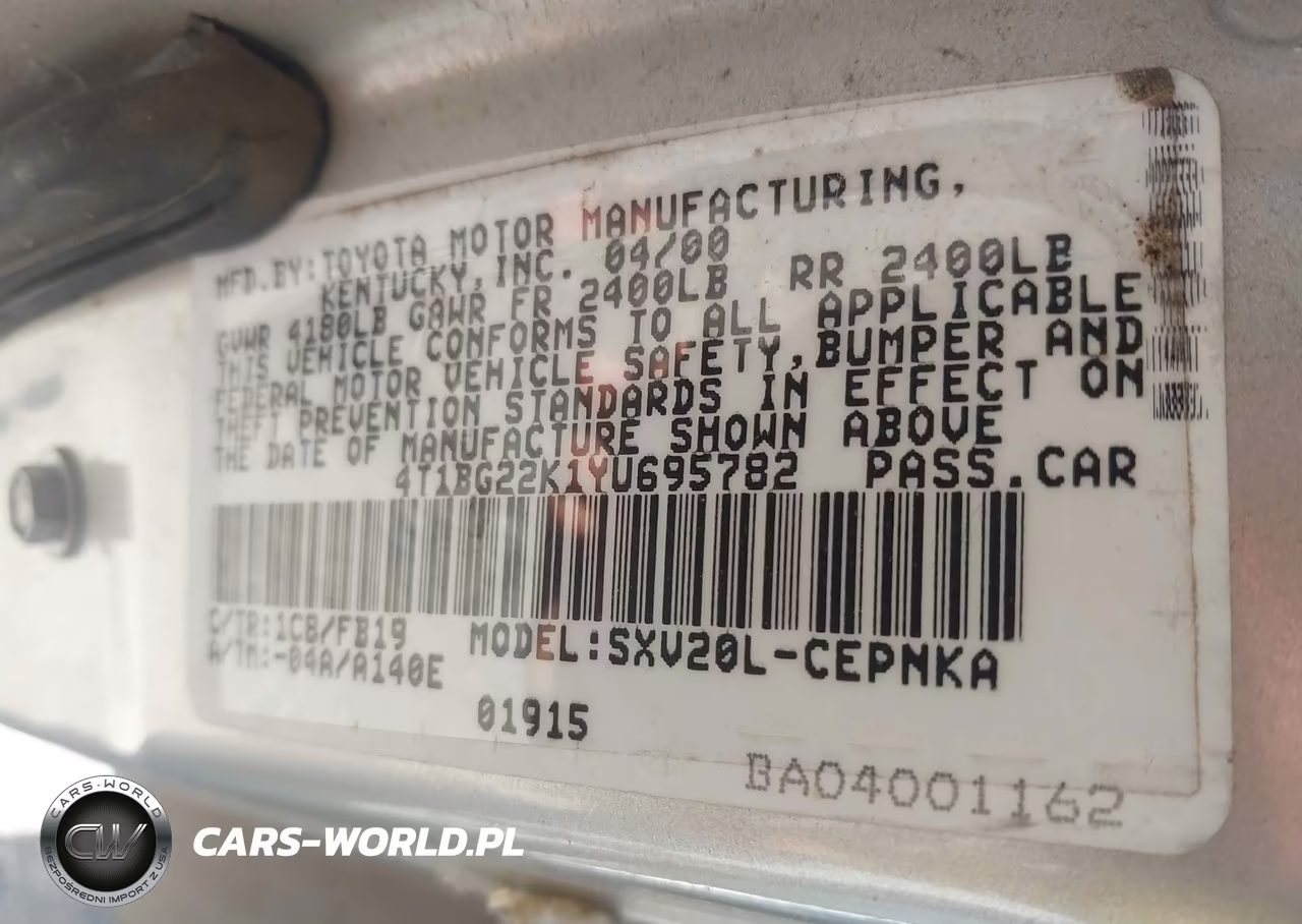 2000 Toyota Camry Le VIN:4T1BG22K1YU695782 - 9