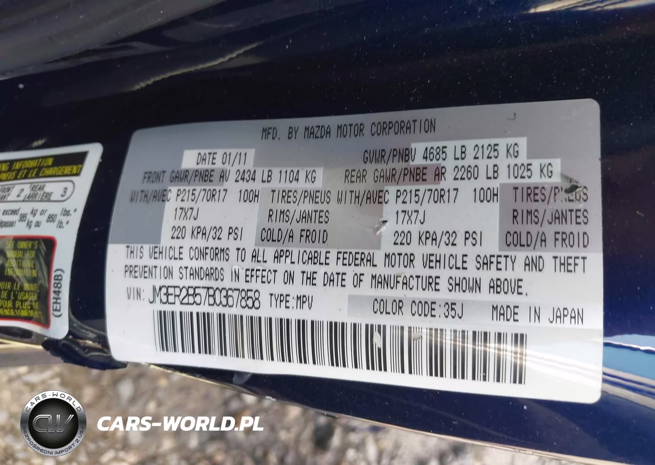 2011 Mazda Cx-7 I Sport VIN:JM3ER2B57B0367858 - 9