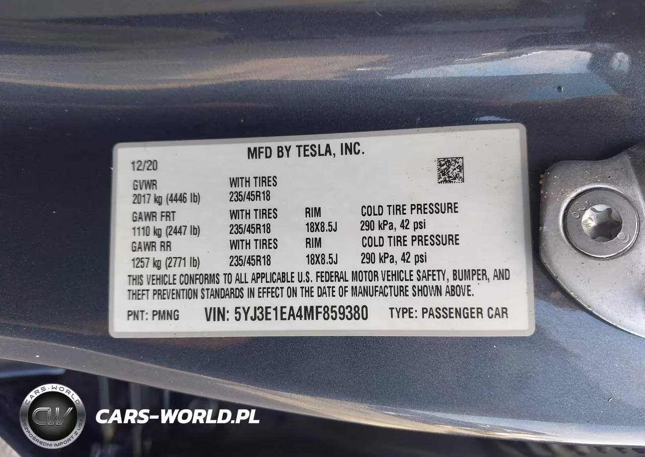 2021 Tesla Model 3 Standard Range Plus Rear-Wheel Drive VIN:5YJ3E1EA4MF859380 - 9