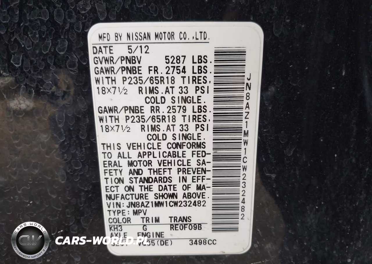 2012 Nissan Murano Sl VIN:JN8AZ1MW1CW232482 - 9