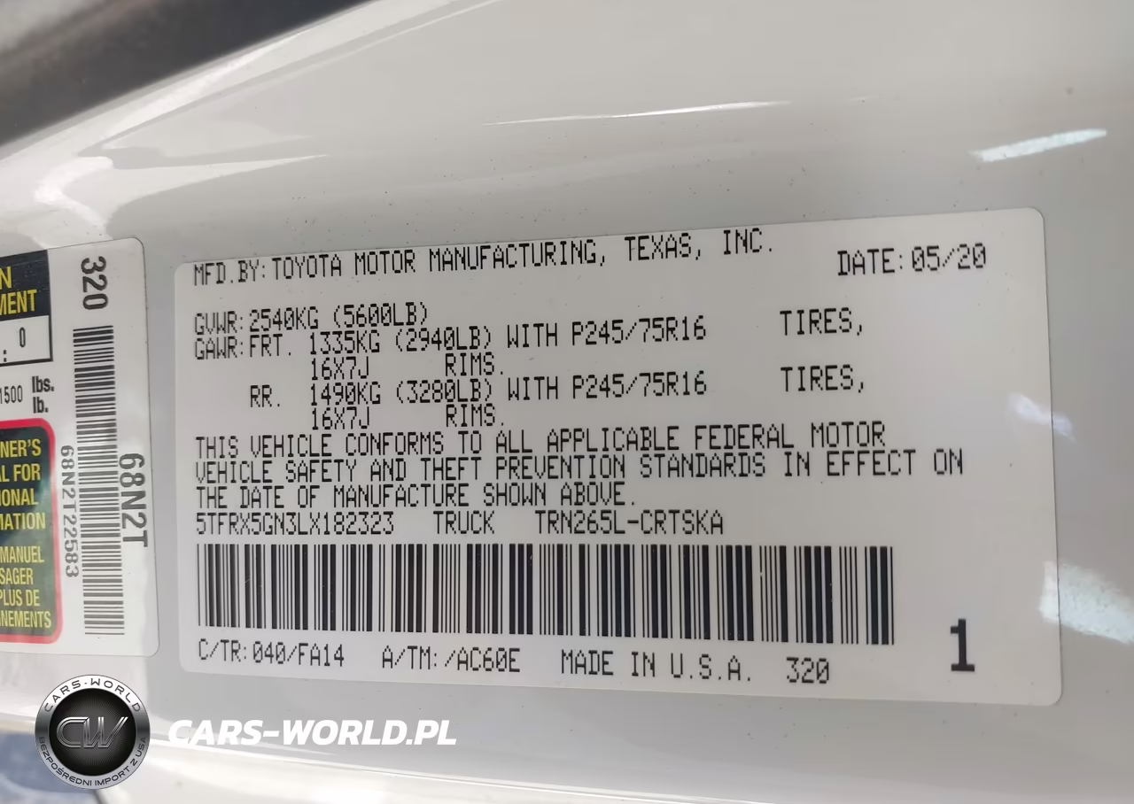 2020 Toyota Tacoma Sr VIN:5TFRX5GN3LX182323 - 9