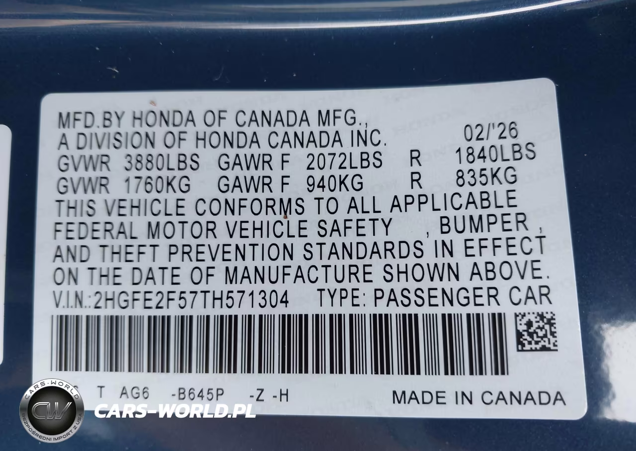 2026 Honda Civic Sport VIN:2HGFE2F57TH571304 - 9