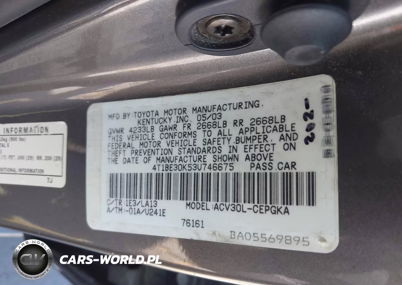 2003 Toyota Camry Xle VIN:4T1BE30K53U746675 - 9