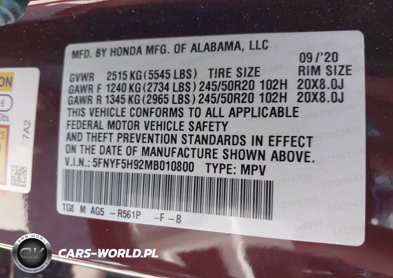 2021 Honda Pilot 2Wd Touring 8 Passenger VIN:5FNYF5H92MB010800 - 9