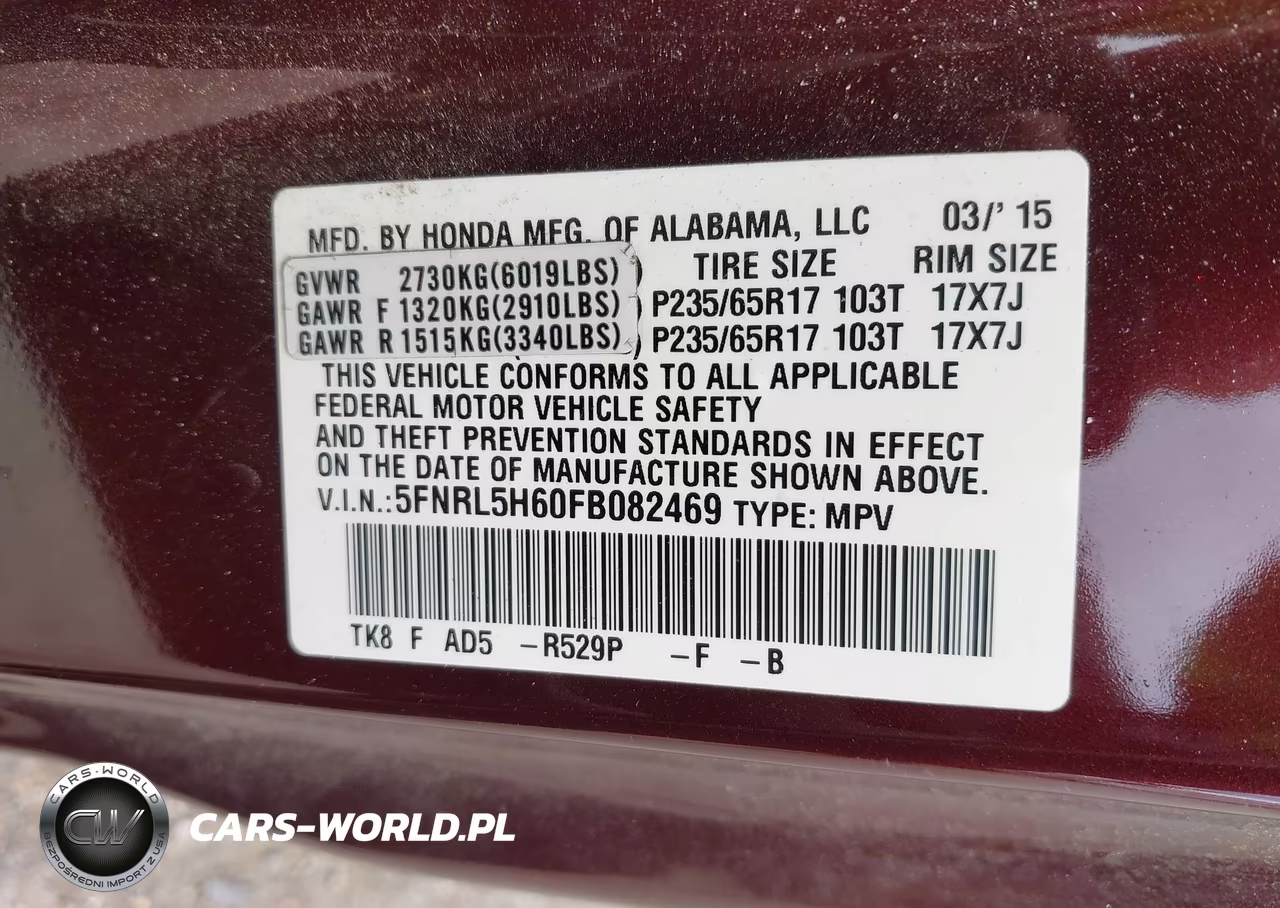 2015 Honda Odyssey Ex-L VIN:5FNRL5H60FB082469 - 9